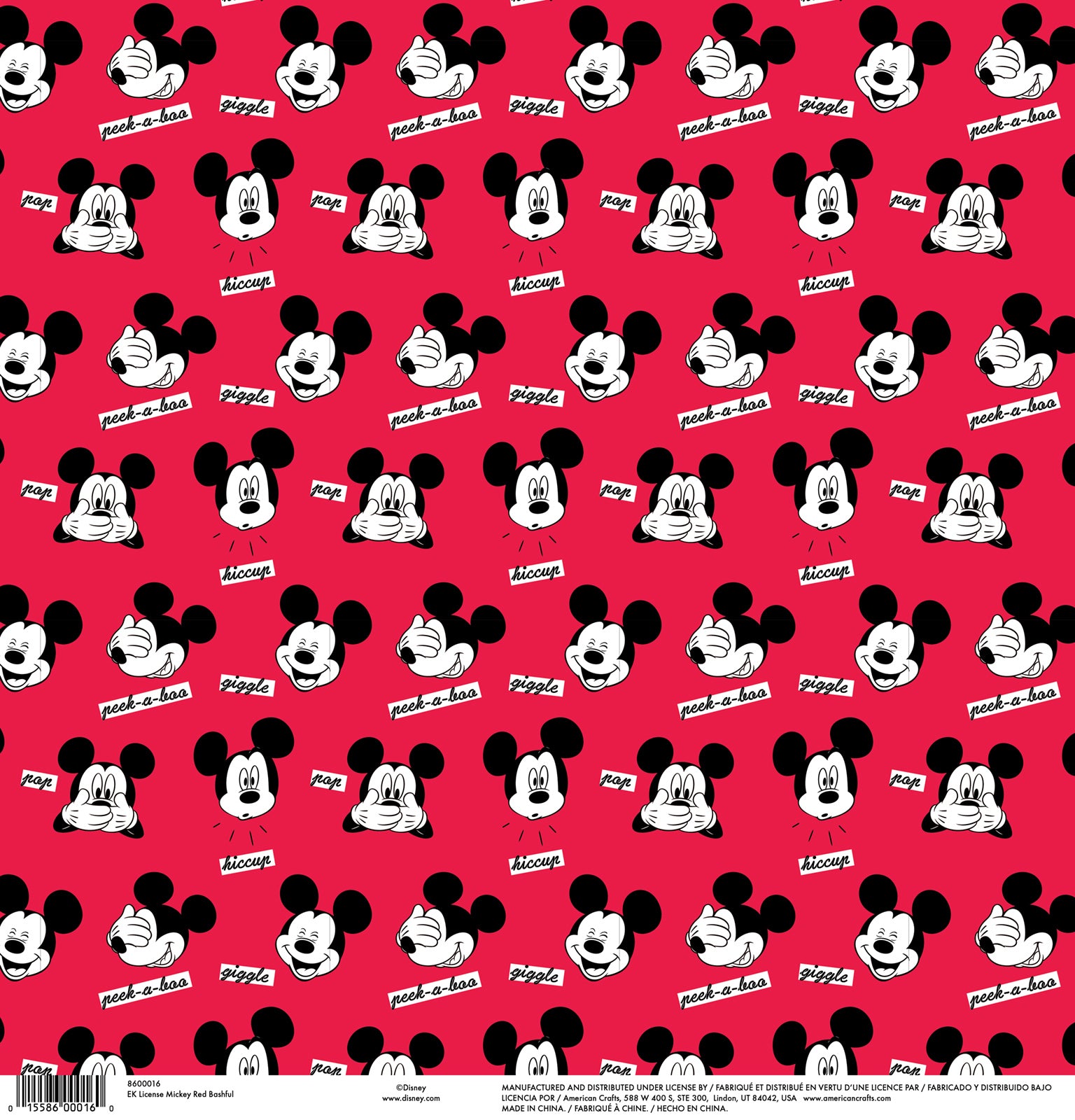 Disney Collection Bashful Mickey Red 12 x 12 Scrapbook Paper by American Crafts