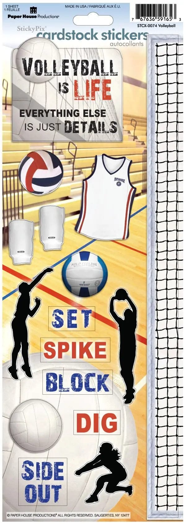 Volleyball Collection Volleyball Is Life 5 x 12 Cardstock Sticker Sheet by Paper House Productions - Scrapbook Supply Companies