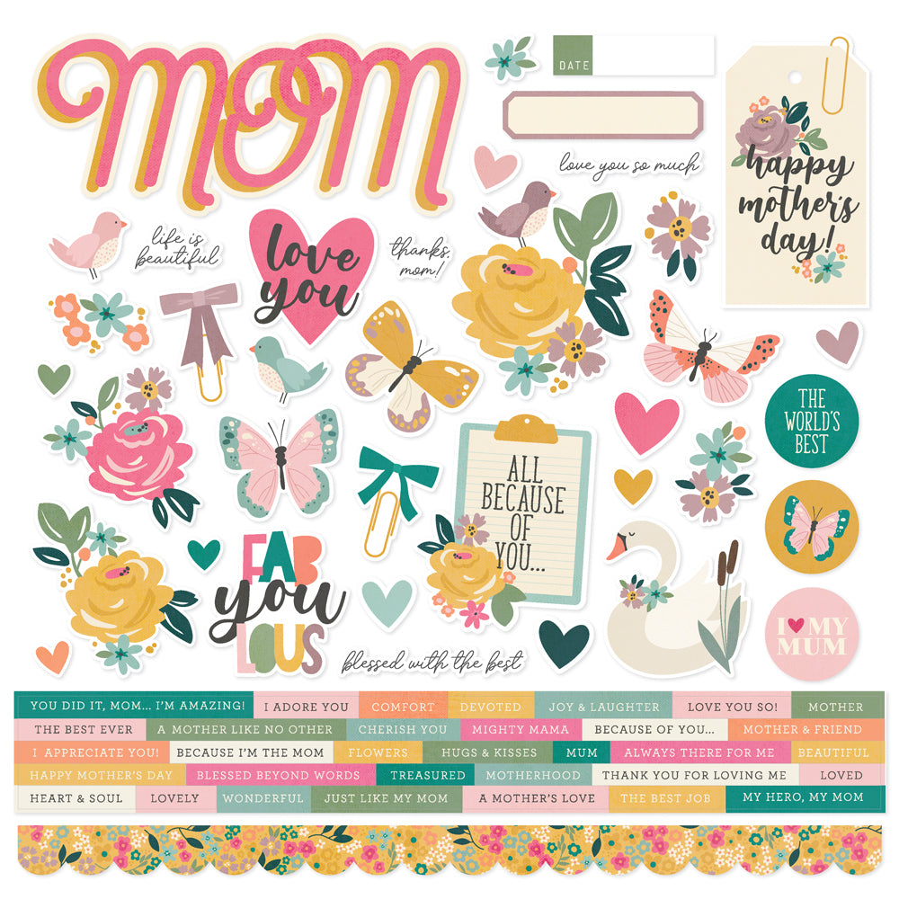 Mother's Day Collection 12 x 12 Scrapbook Sticker Sheet by Simple Stories