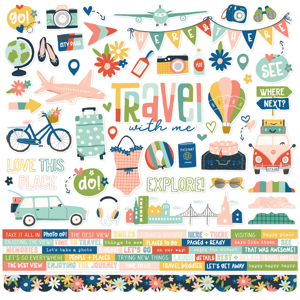 Pack Your Bags Collection 12 x 12 Scrapbook Sticker Sheet by Simple Stories