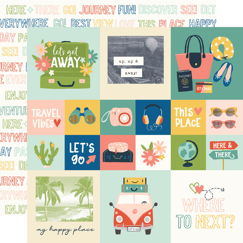 Pack Your Bags Collection 2x2/4x4 Elements 12 x 12 Double-Sided Scrapbook Paper by Simple Stories