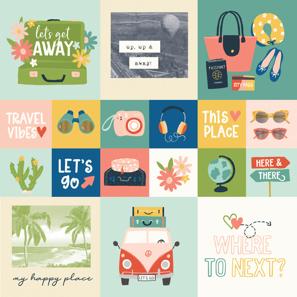 Pack Your Bags Collection 2x2/4x4 Elements 12 x 12 Double-Sided Scrapbook Paper by Simple Stories