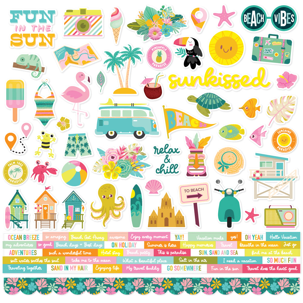 Just Beachy Collection 12 x 12 Scrapbook Sticker Sheet by Simple Stories