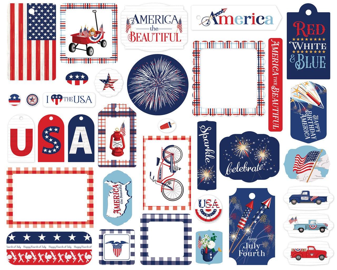 Fourth of July Collection 5 x 5 Scrapbook Tags & Frames Die Cuts by Carta Bella - Scrapbook Supply Companies
