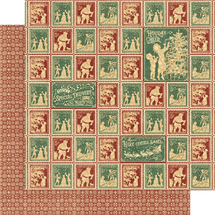 Letters To Santa Collection North Pole Postage 12 x 12 Double-Sided Scrapbook Paper by Graphic 45 - Scrapbook Supply Companies