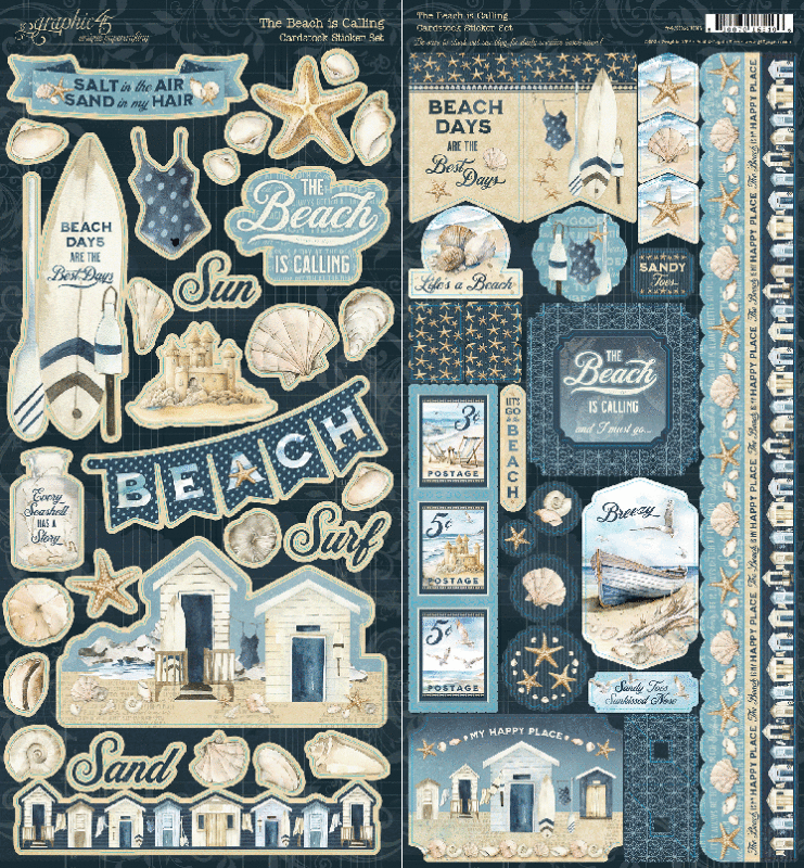 The Beach is Calling Collection 12 x 12 Scrapbook Sticker Sheet by Graphic 45
