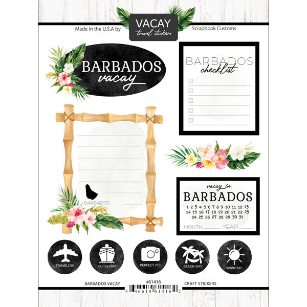 Vacay Travel Collection Barbados Scrapbook Sticker Sheet by Scrapbook Customs