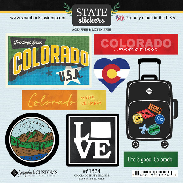 Happy Travels Colorado Collection 6x6 Scrapbook Sticker Sheet by Scrapbook Customs