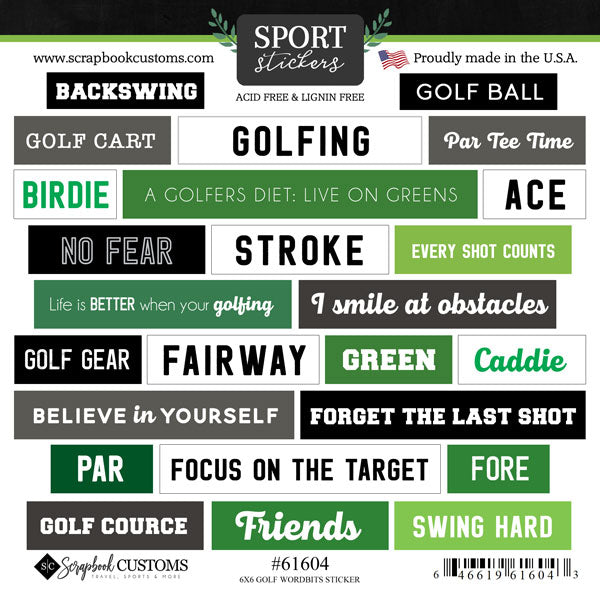 Word Bits Collection Golfing 6x6 Scrapbook Sticker Sheet by Scrapbook Customs