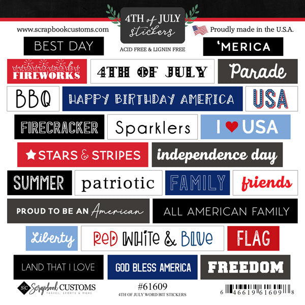 Word Bits Collection 4th of July 6x6 Scrapbook Sticker Sheet by Scrapbook Customs
