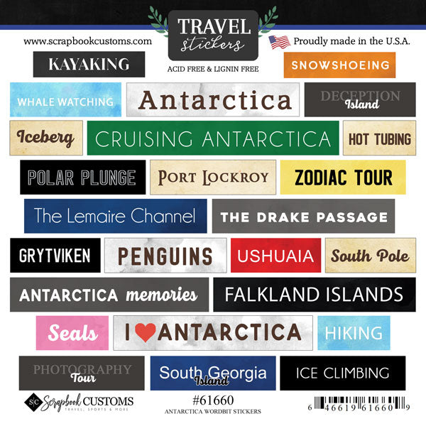 Word Bits Collection Antarctica 6x6 Scrapbook Sticker Sheet by Scrapbook Customs