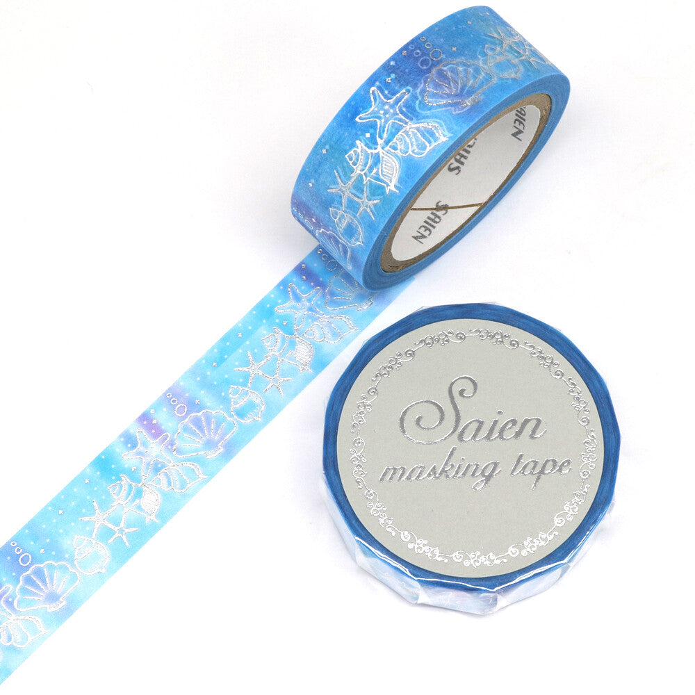 Sun & Sand Collection  Sea Shells Silver Foil Decorative Washi Tape - 15mm x 7m
