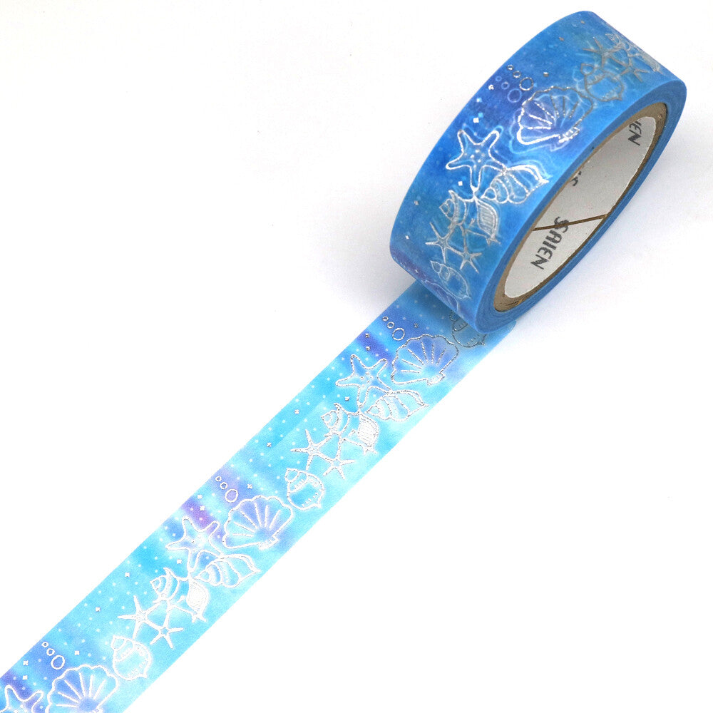 Sun & Sand Collection  Sea Shells Silver Foil Decorative Washi Tape - 15mm x 7m