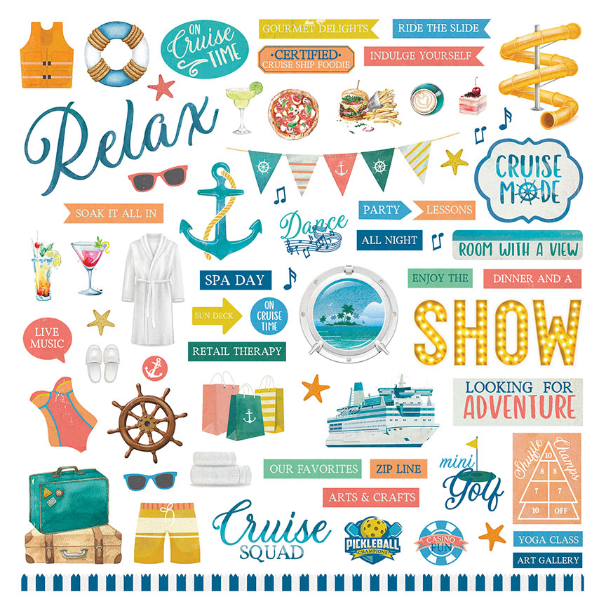 Anchors Aweigh Collection 12x12 Scrapbook Sticker Sheet by Photo Play Paper