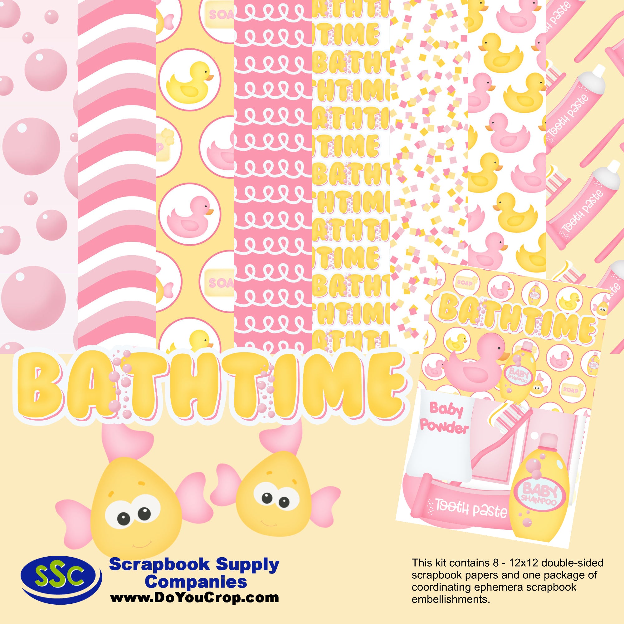 Bathtub Time Girl 12 x 12 Double-Sided Scrapbook Paper & Embellishment Kit by SSC Designs