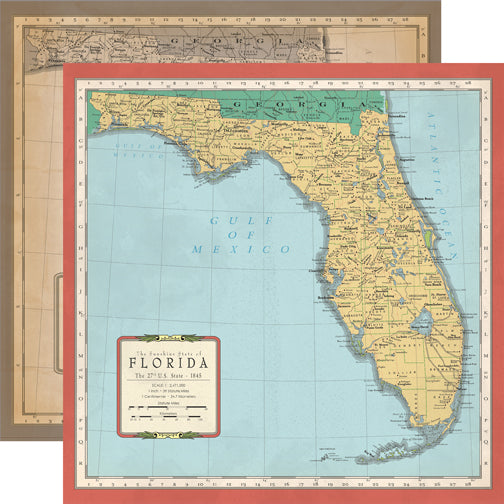 Cartography 1 & 2 Collection Florida Map 12 x 12 Double-Sided Scrapbook Paper by Carta Bella