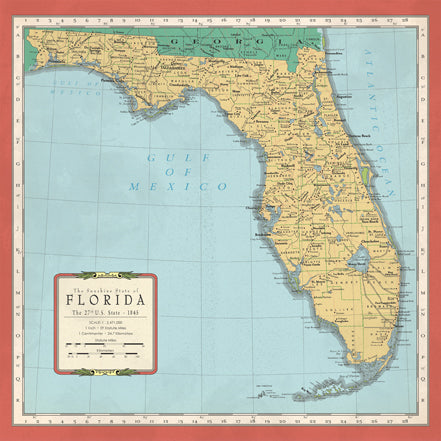 Cartography 1 & 2 Collection Florida Map 12 x 12 Double-Sided Scrapbook Paper by Carta Bella