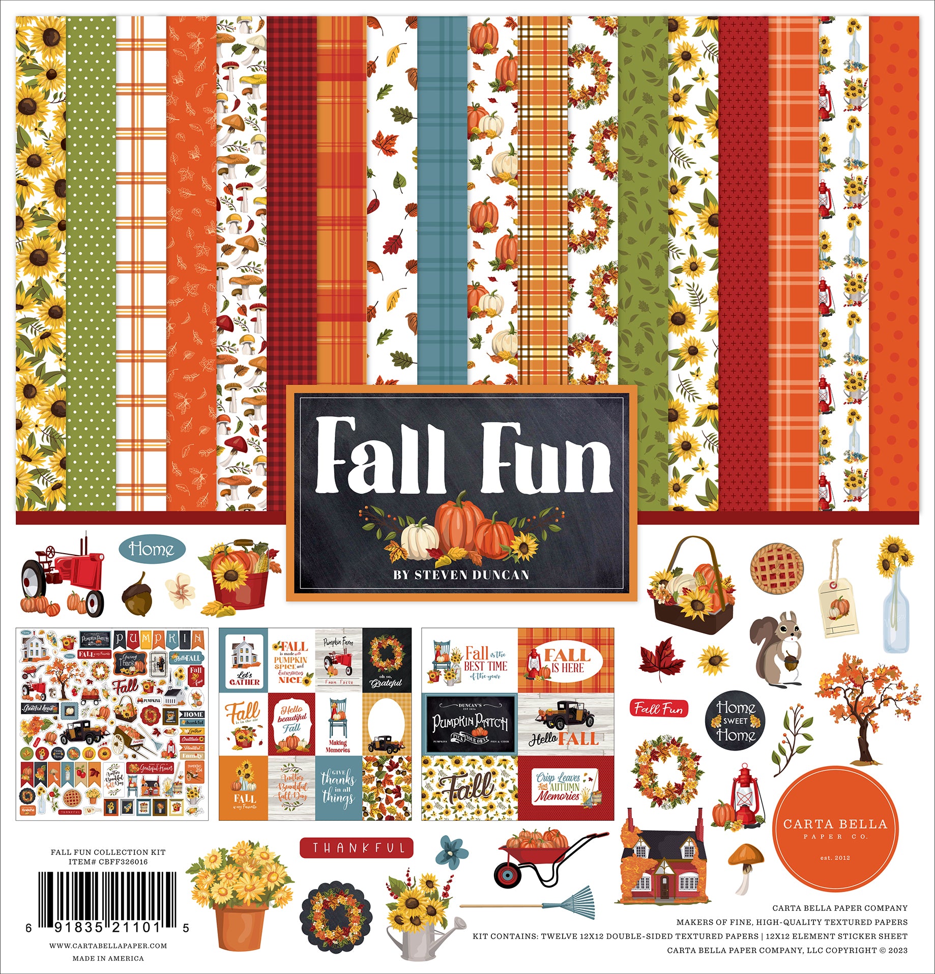 Fall Fun Collection 12 x 12 Scrapbook Paper & Sticker Pack by Carta Bella