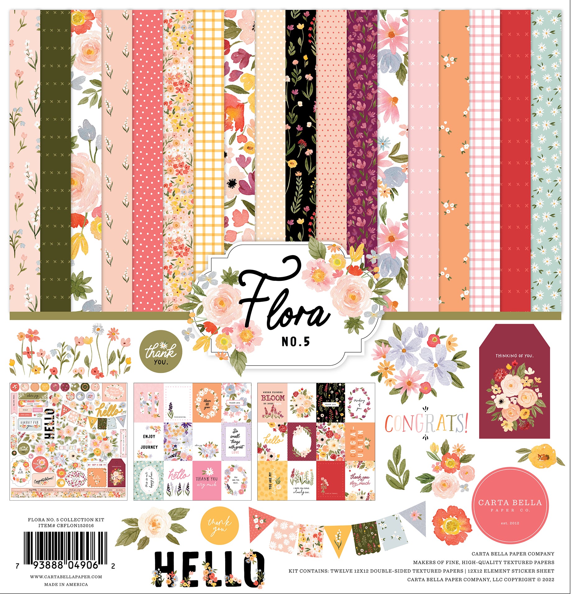 Flora No. 5 Collection 12 x 12 Scrapbook Paper & Sticker Pack by Carta Bella