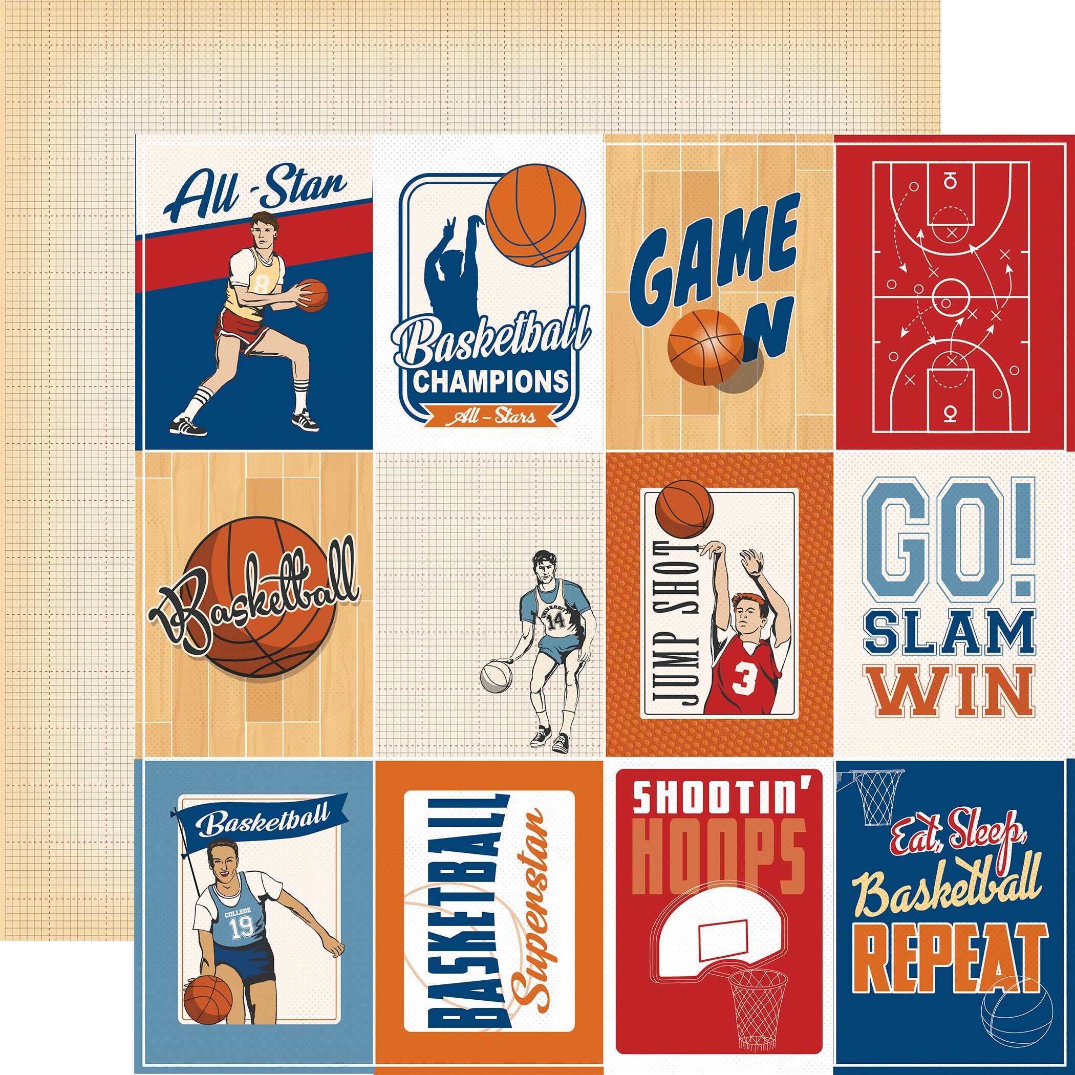 Slam Dunk Collection 3x4 Journaling Cards 12 x 12 Double-Sided Scrapbook Paper by Echo Park Paper