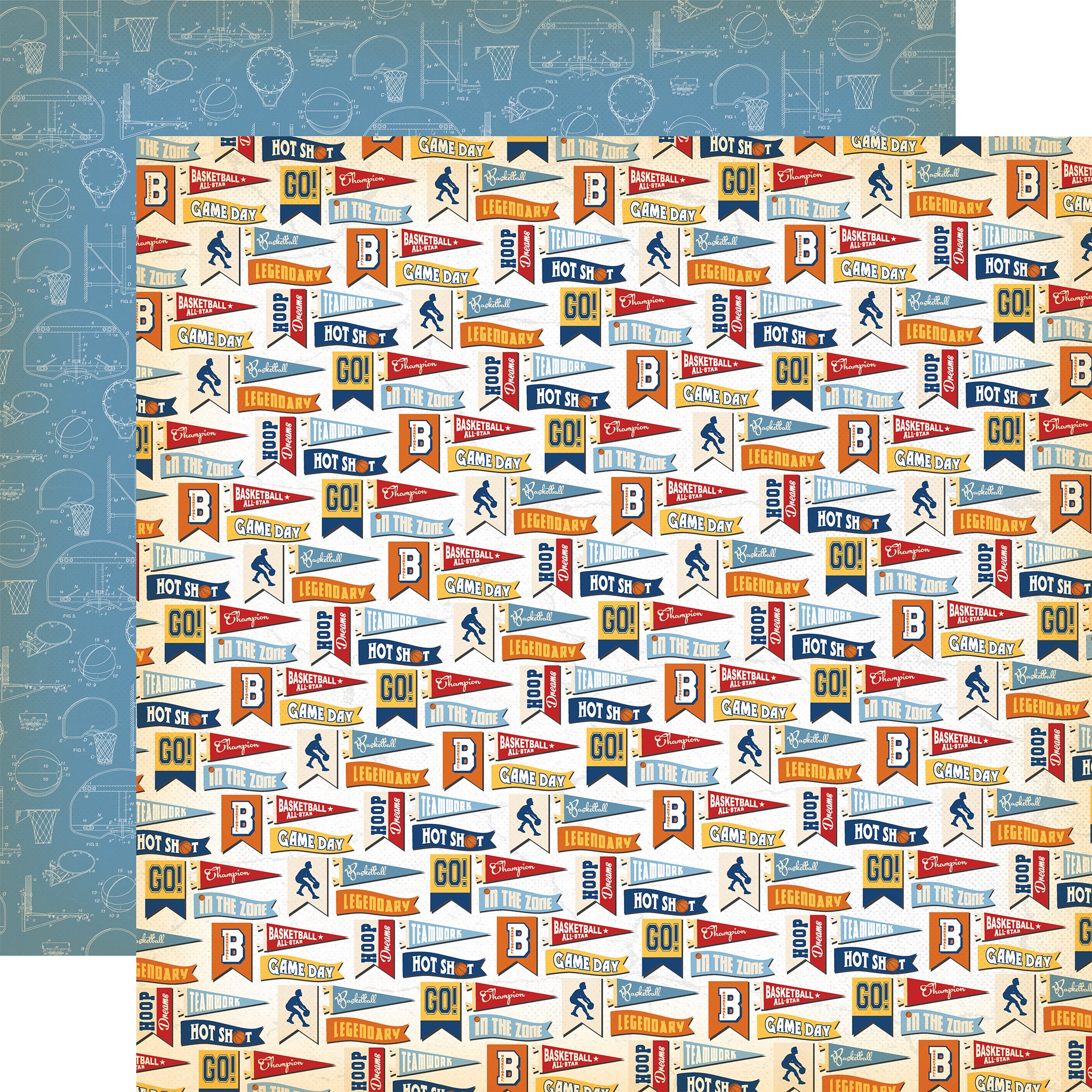 Slam Dunk Collection Game Day Flags 12 x 12 Double-Sided Scrapbook Paper by Echo Park Paper