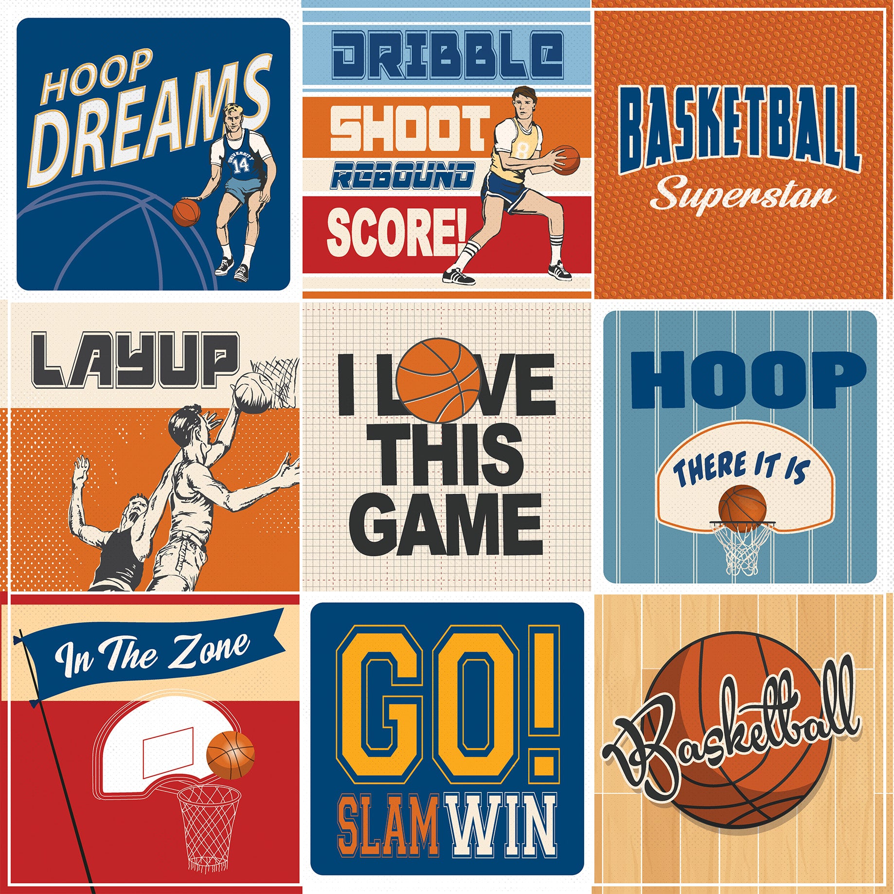 Slam Dunk Collection 4x4 Journaling Cards  12 x 12 Double-Sided Scrapbook Paper by Echo Park Paper