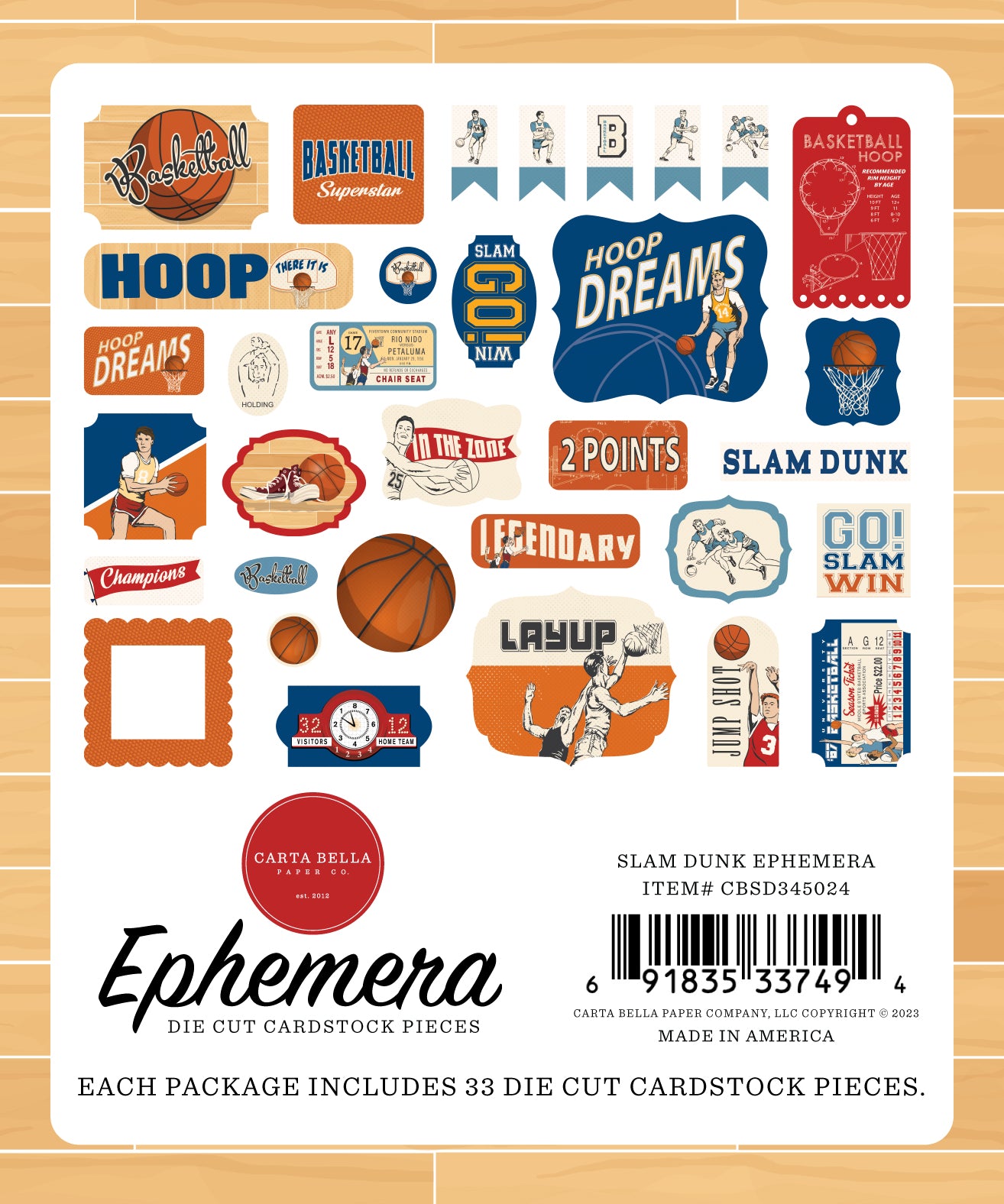 Slam Dunk Collection 4x8 Scrapbook Ephemera by Echo Park Paper