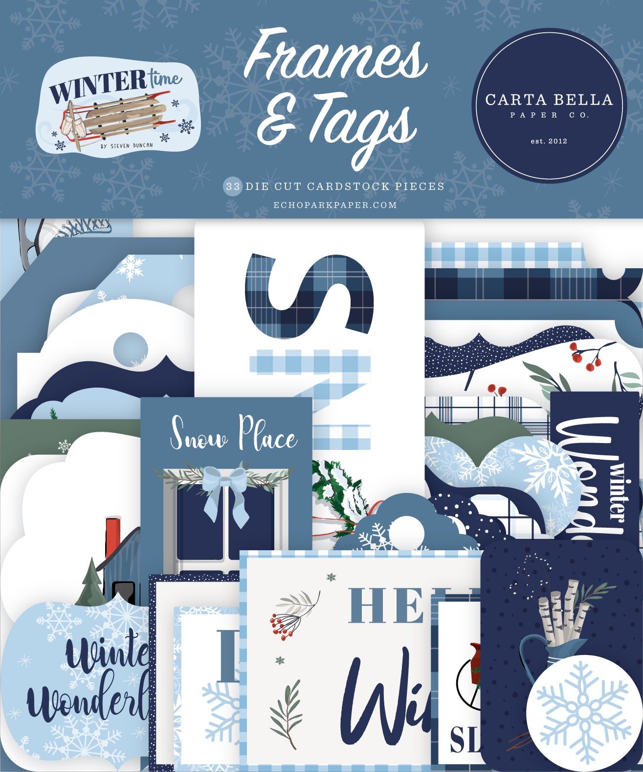 Wintertime Collection 5 x 5 Scrapbook Frames & Tags by Carta Bella
