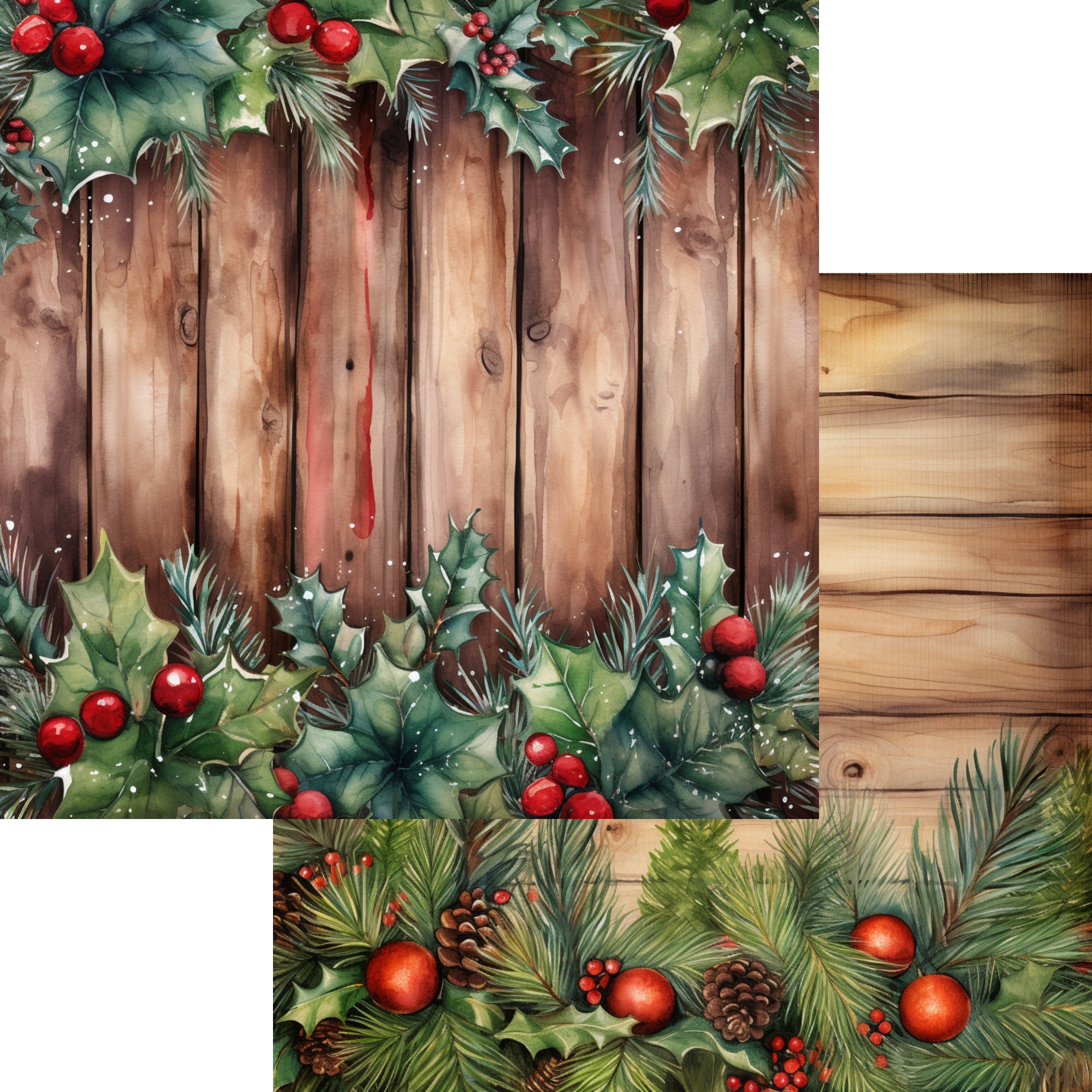 Country Christmas Watercolor Collection Holly 12 x 12 Double-Sided Scrapbook Paper by SSC Designs