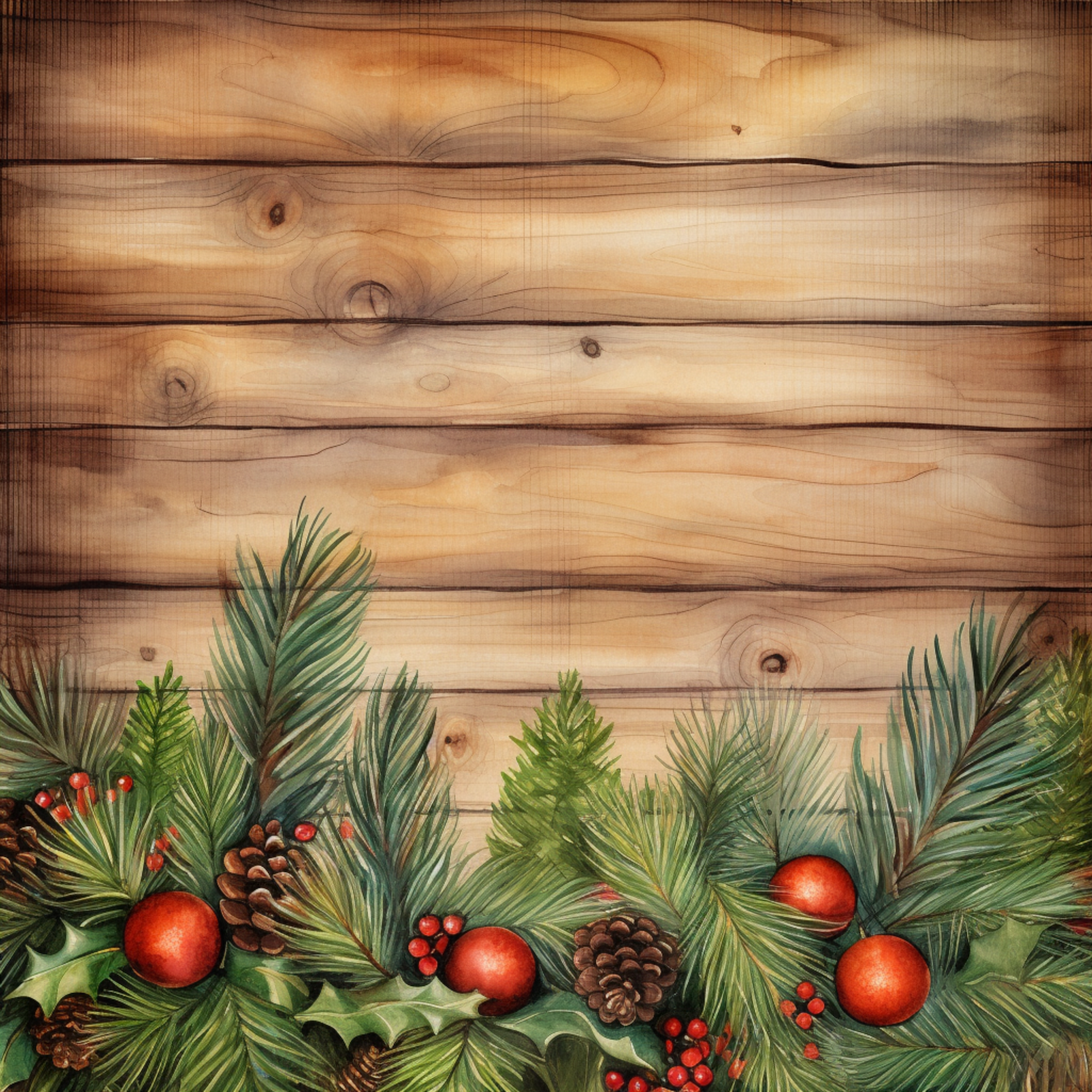 Country Christmas Watercolor Collection Holly 12 x 12 Double-Sided Scrapbook Paper by SSC Designs