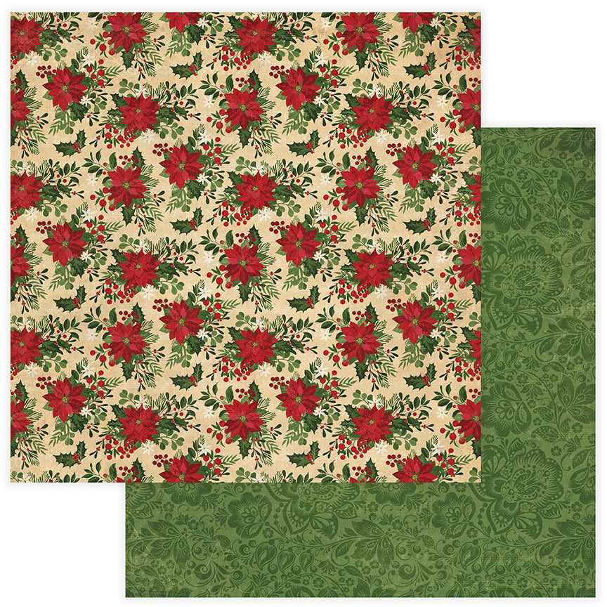 Christmas Memories Collection Poinsettias 12 x 12 Double-Sided Scrapbook Paper by Photo Play Paper