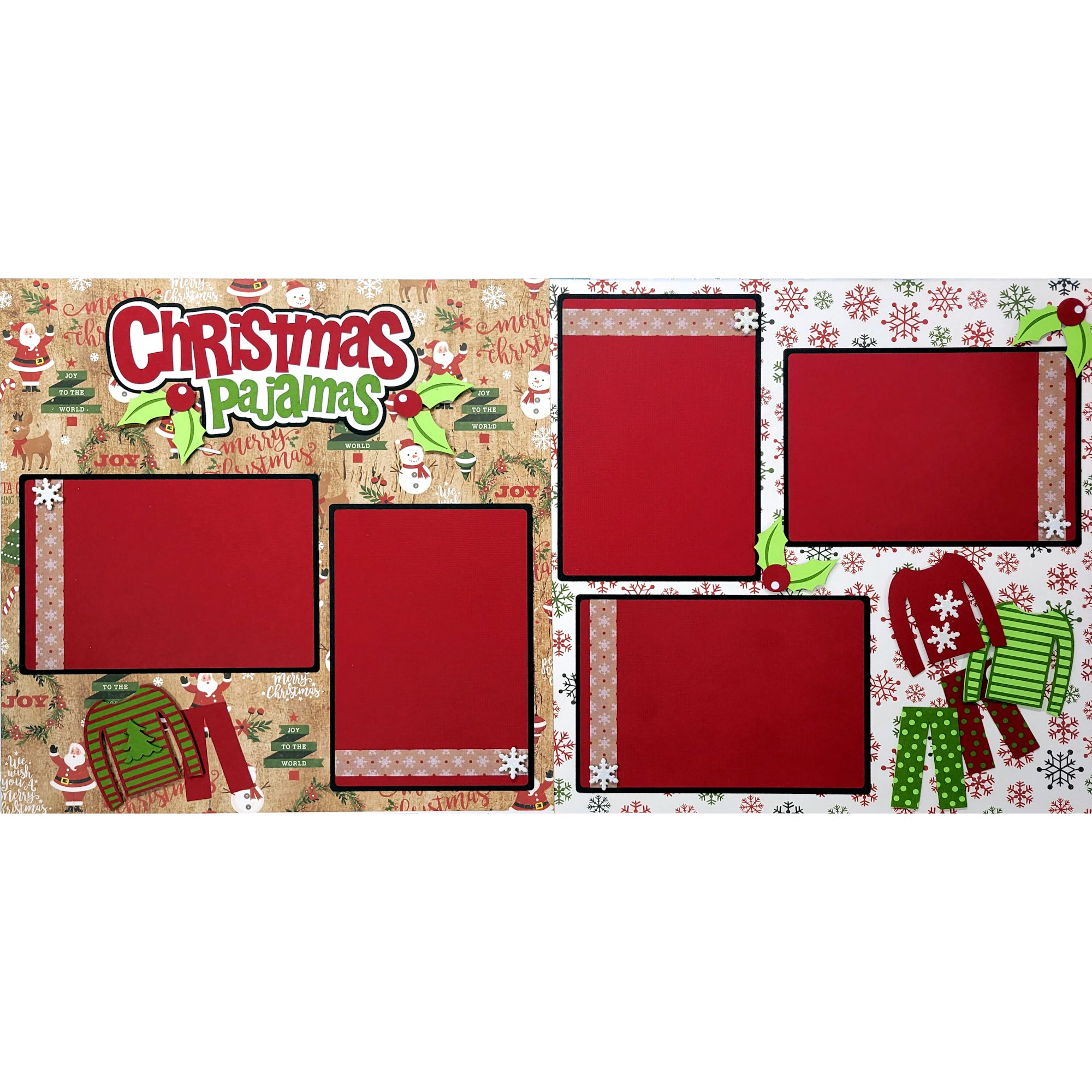 Christmas Pajamas (2) - 12 x 12 Pages, Fully-Assembled & Hand-Crafted 3D Scrapbook Premade by SSC Designs