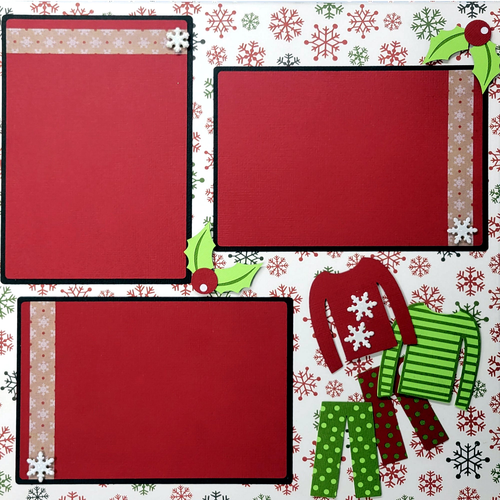 Christmas Pajamas (2) - 12 x 12 Pages, Fully-Assembled & Hand-Crafted 3D Scrapbook Premade by SSC Designs