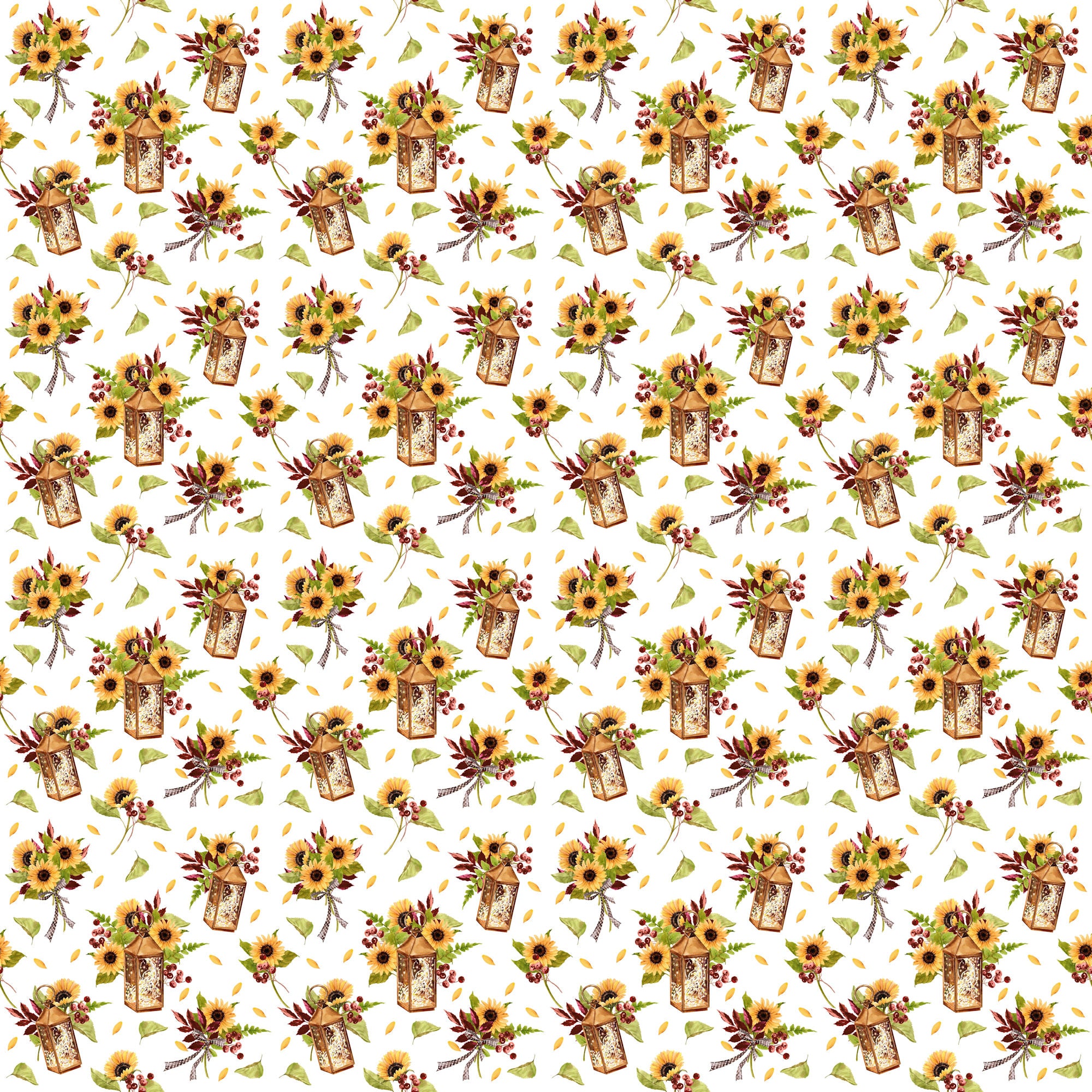 Favorite Fall Collection Sunflower Lanterns 12 x 12 Double-Sided Scrapbook Paper by SSC Designs