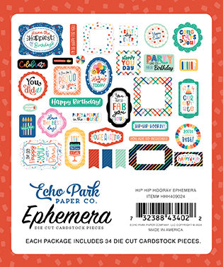 Hip Hip Hooray Collection 5 x 5 Scrapbook Ephemera Embellishments by Echo Park Paper