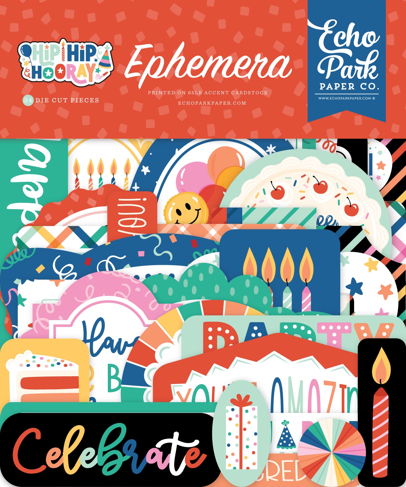 Hip Hip Hooray Collection 5 x 5 Scrapbook Ephemera Embellishments by Echo Park Paper