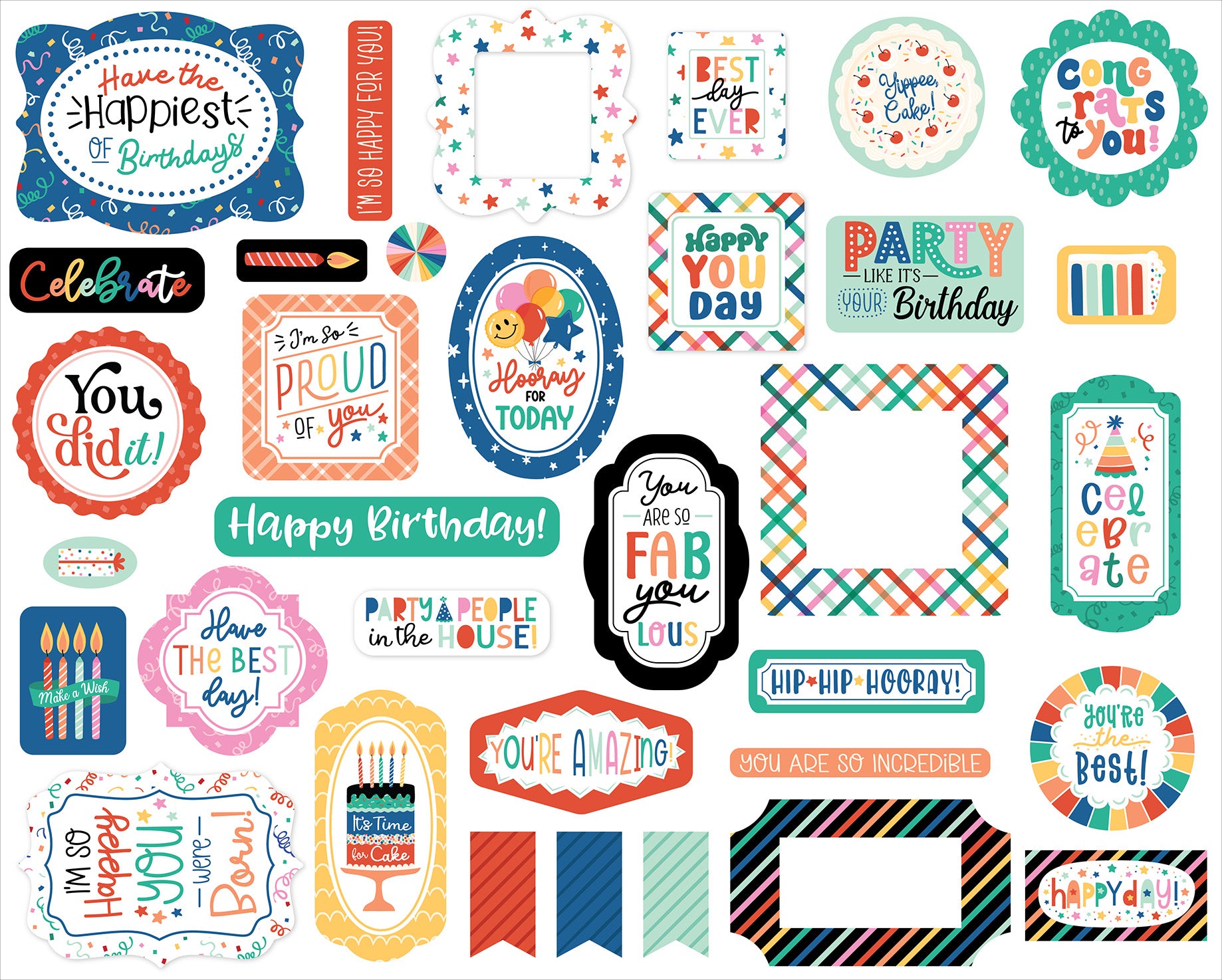 Hip Hip Hooray Collection 5 x 5 Scrapbook Ephemera Embellishments by Echo Park Paper