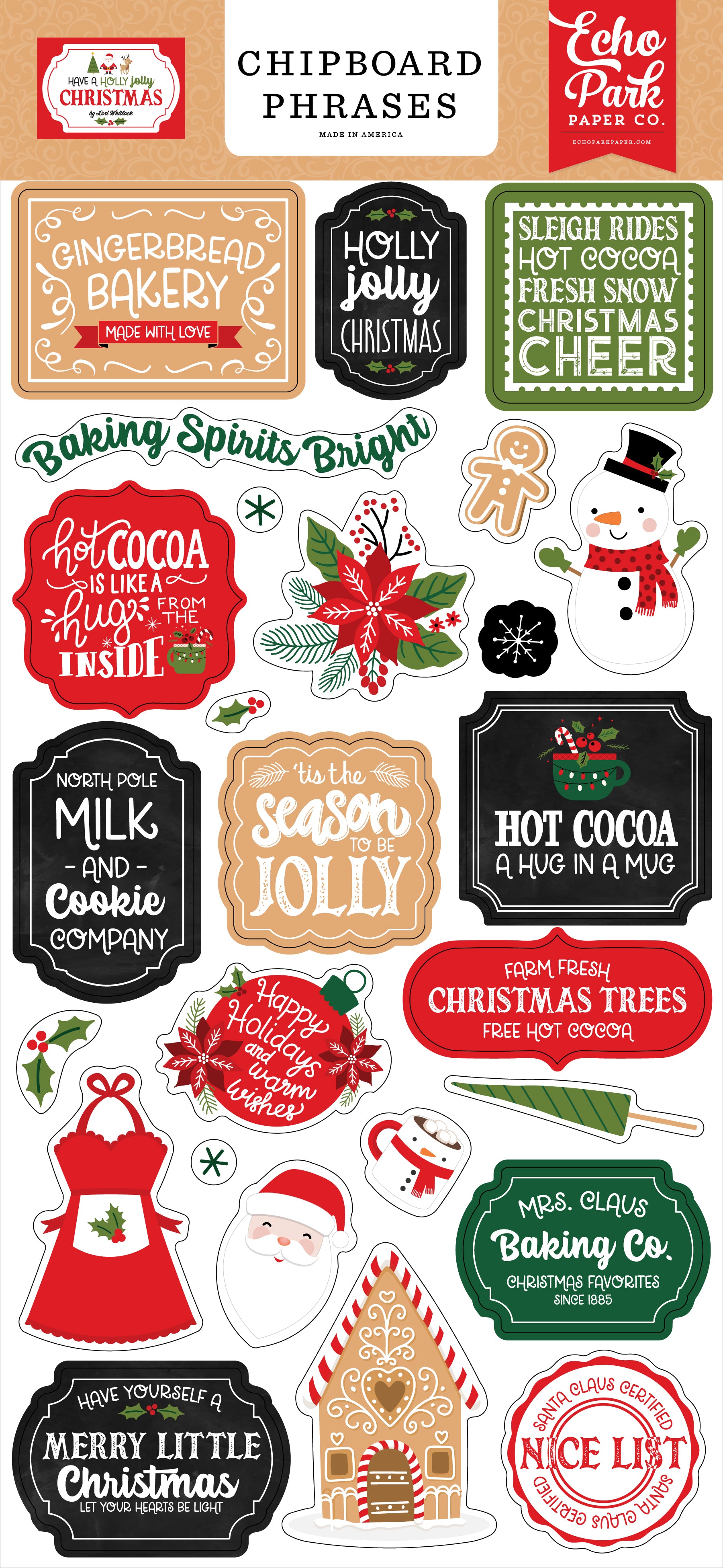 Have A Holly Jolly Christmas Collection 6 x 12 Scrapbook Chipboard Phrases by Echo Park Paper