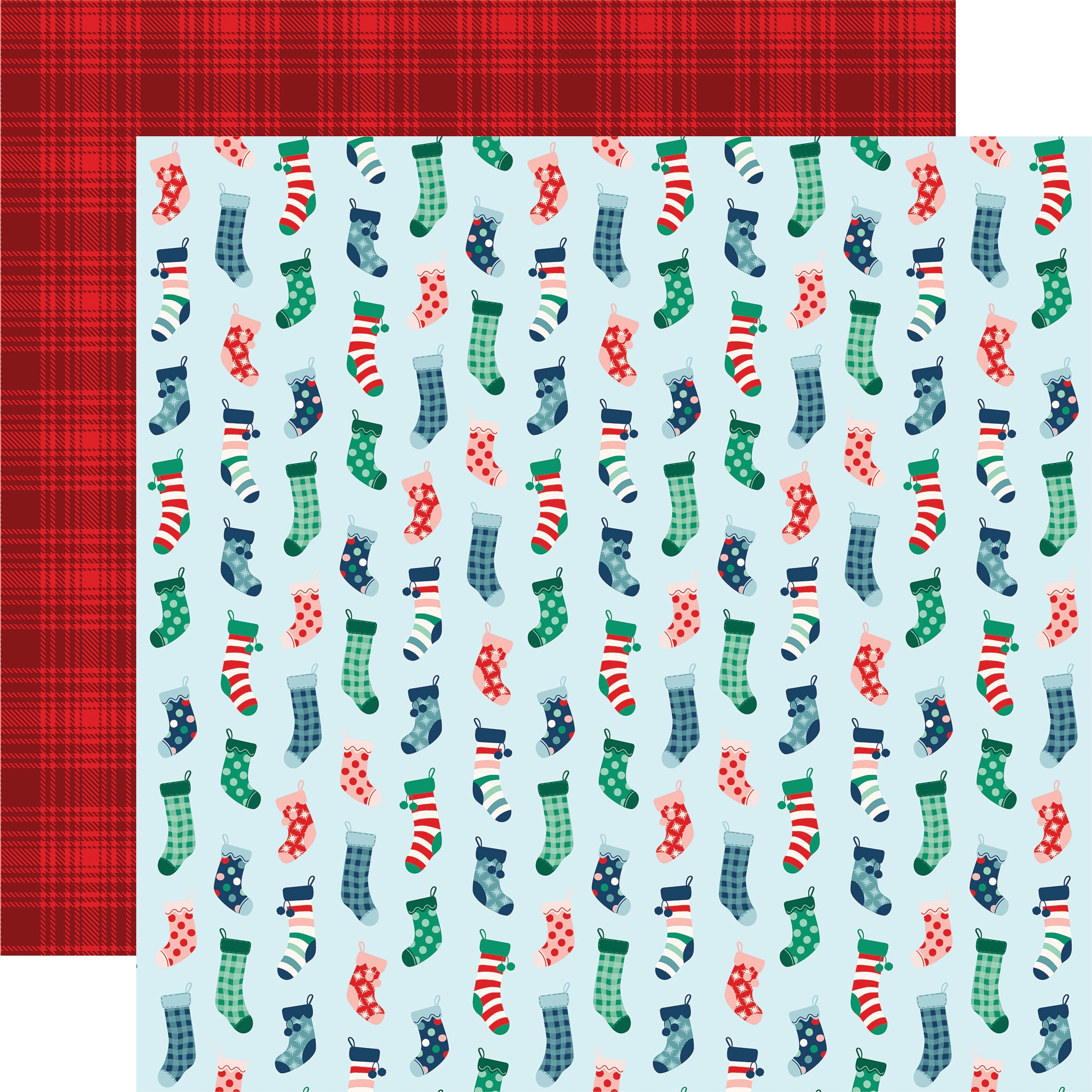 Happy Holidays Collection Christmas Stockings 12 x 12 Double-Sided Scrapbook Paper by Carta Bella