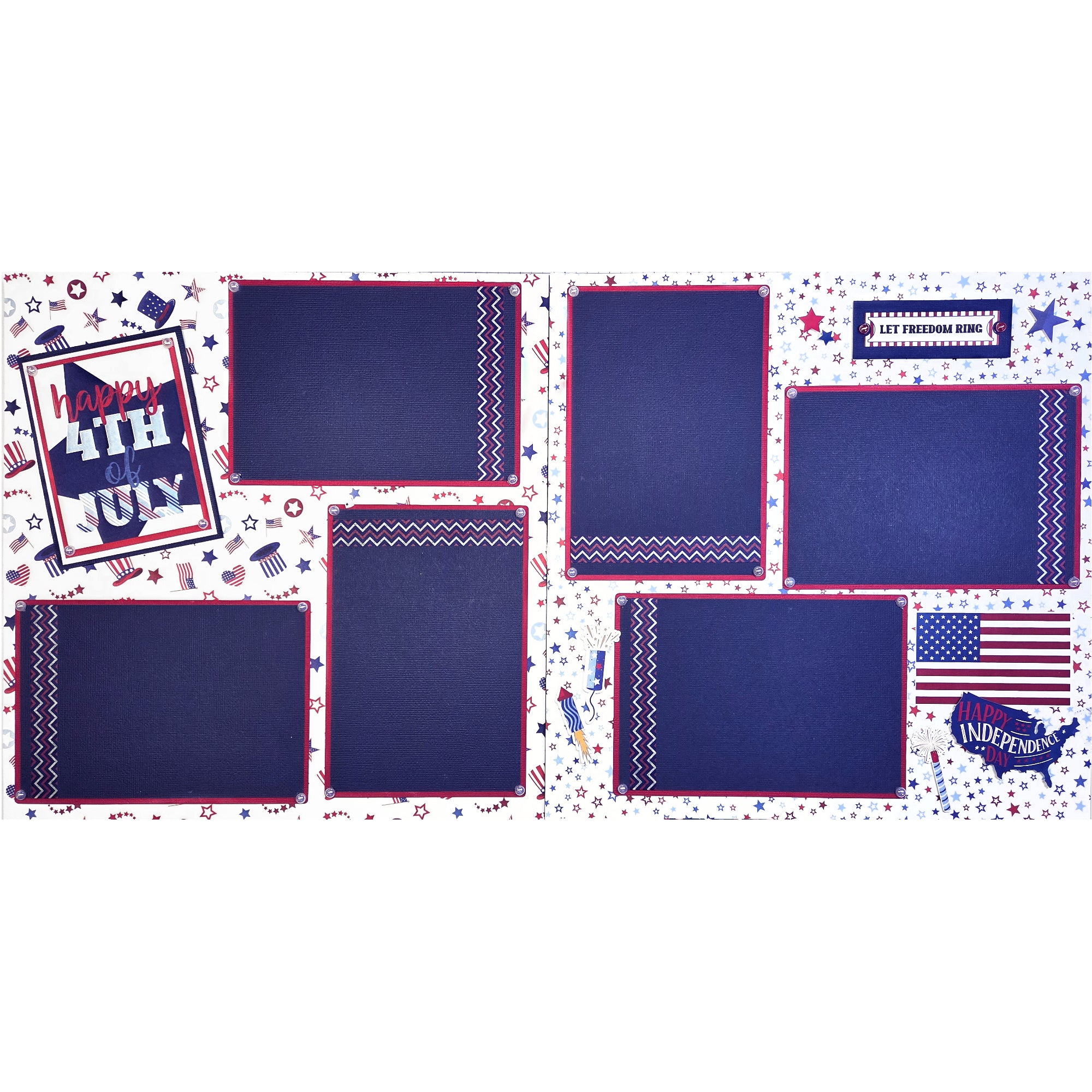 Happy 4th of July Land That I Love (2) - 12 x 12 Pages, Fully-Assembled & Hand-Crafted 3D Scrapbook Premade by SSC Designs