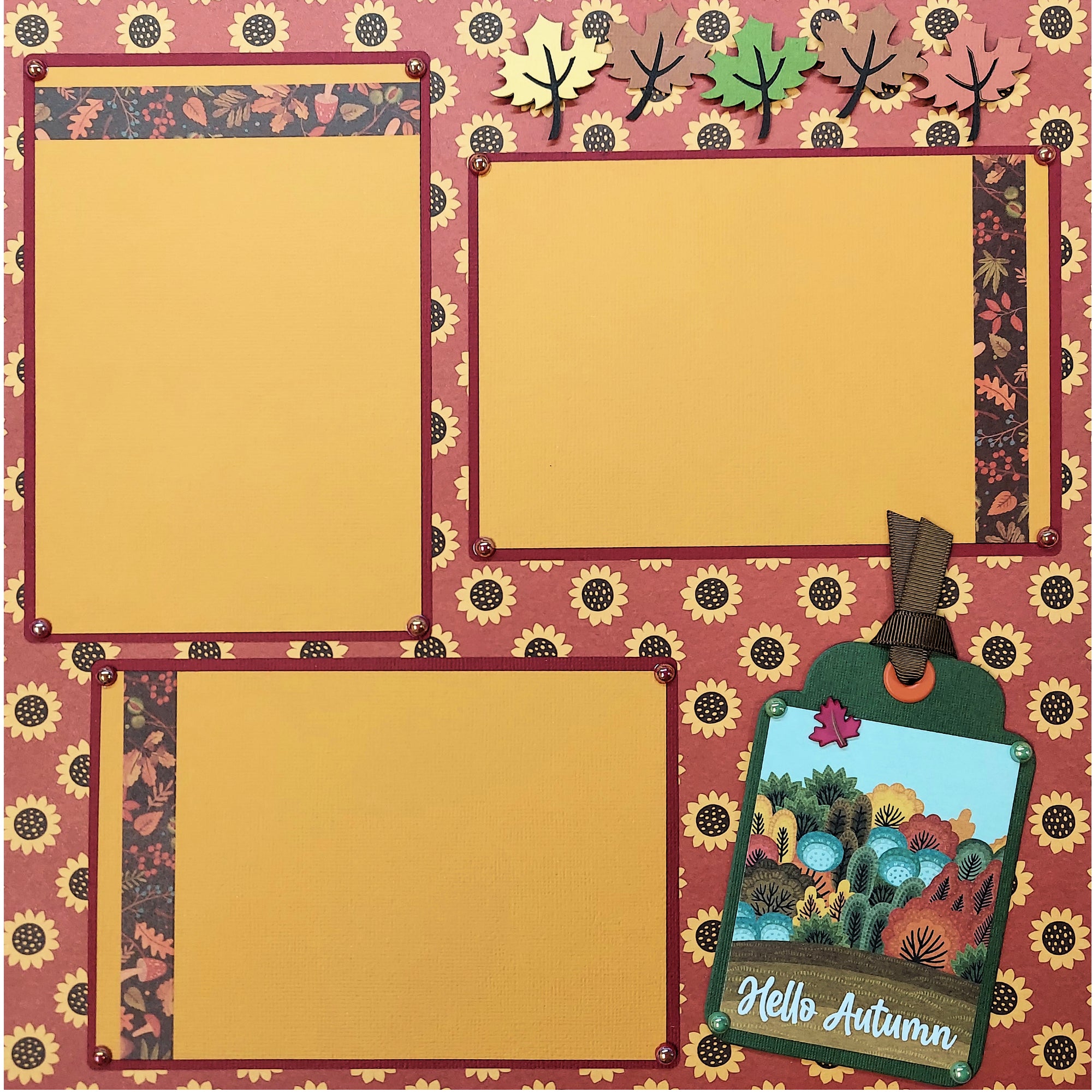 Hello Autumn (2) - 12 x 12 Pages, Fully-Assembled & Hand-Crafted 3D Scrapbook Premade by SSC Designs
