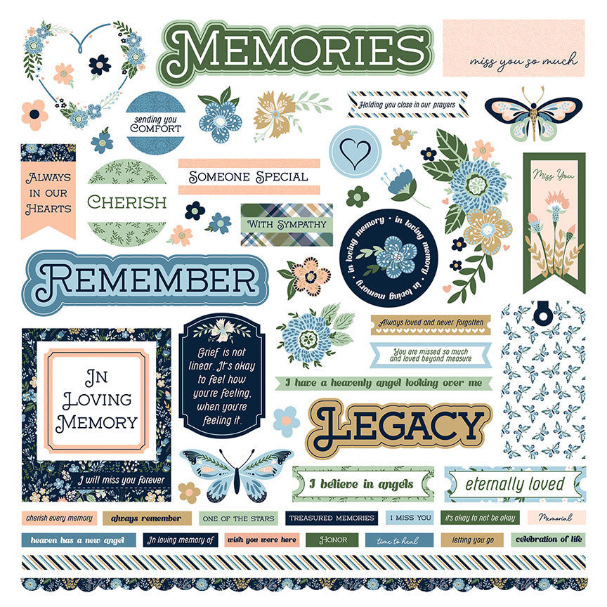 In Loving Memory Collection 12 x 12 Scrapbook Sticker Sheet by Photo Play Paper