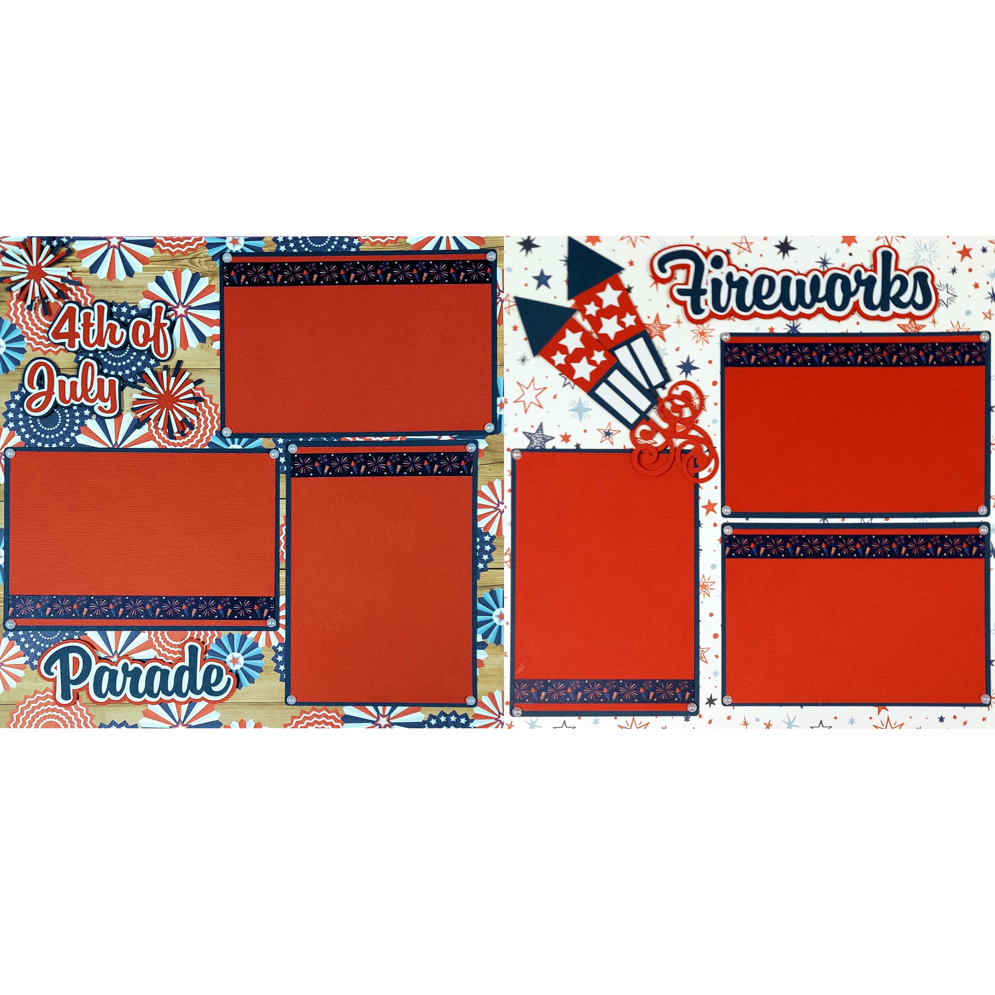 4th Of July (2) - 12 x 12 Pages, Fully-Assembled & Hand-Crafted 3D Scrapbook Premade by SSC Designs