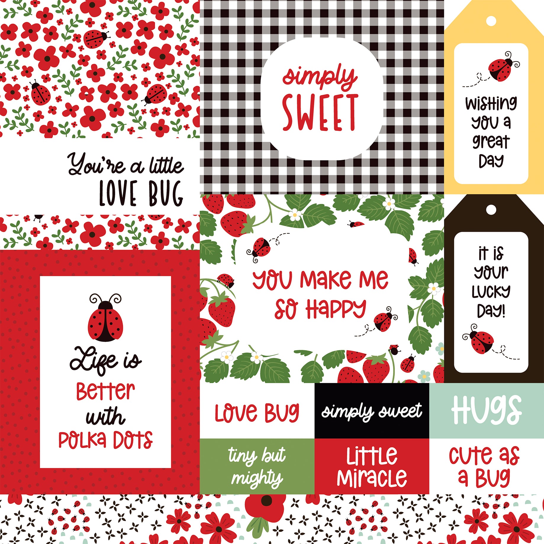 Little Ladybug Collection Multi Journaling Cards 12 x 12 Double-Sided Scrapbook Paper by Echo Park Paper