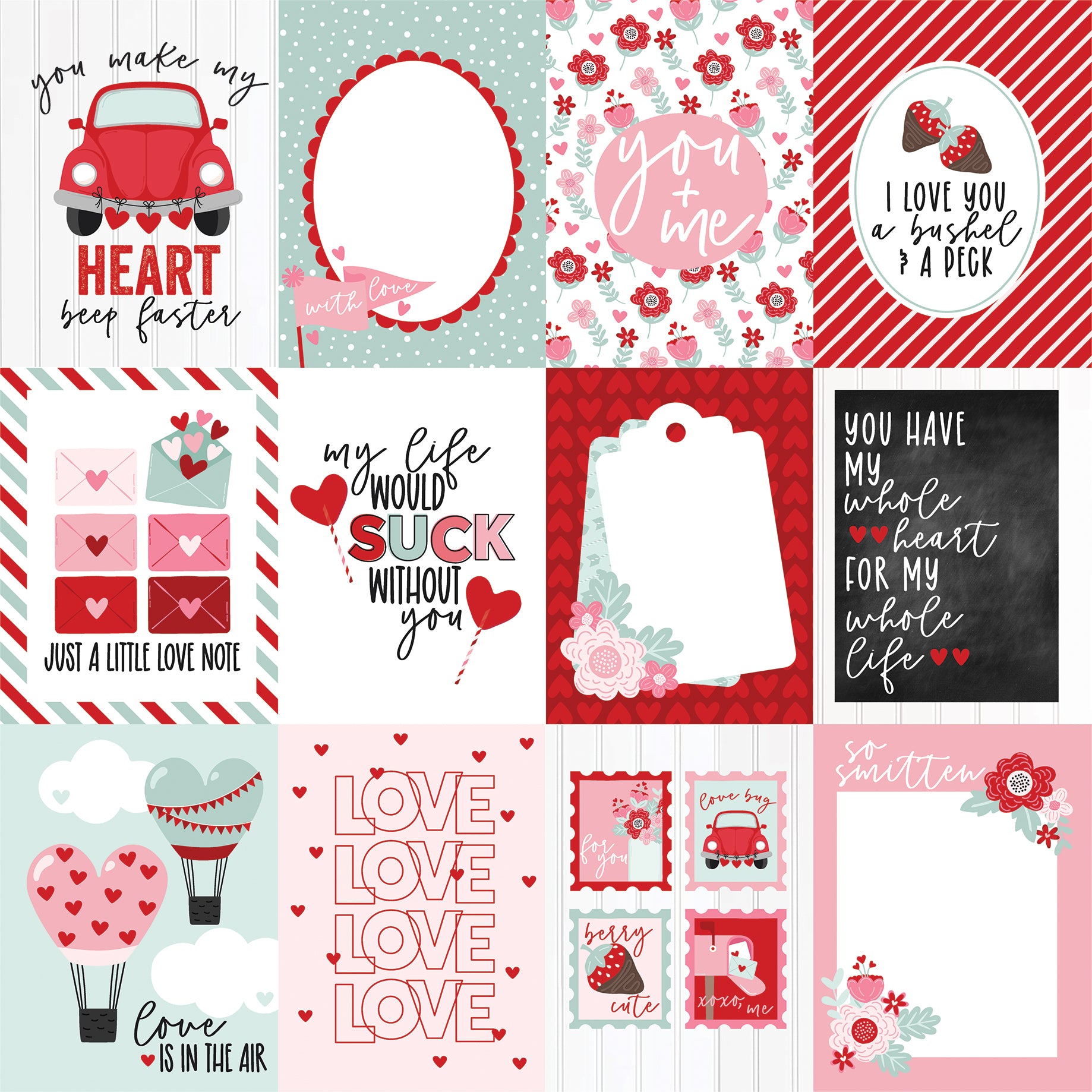 Love Notes Collection 3x4 Journaling Cards 12 x 12 Double-Sided Scrapbook Paper by Echo Park Paper