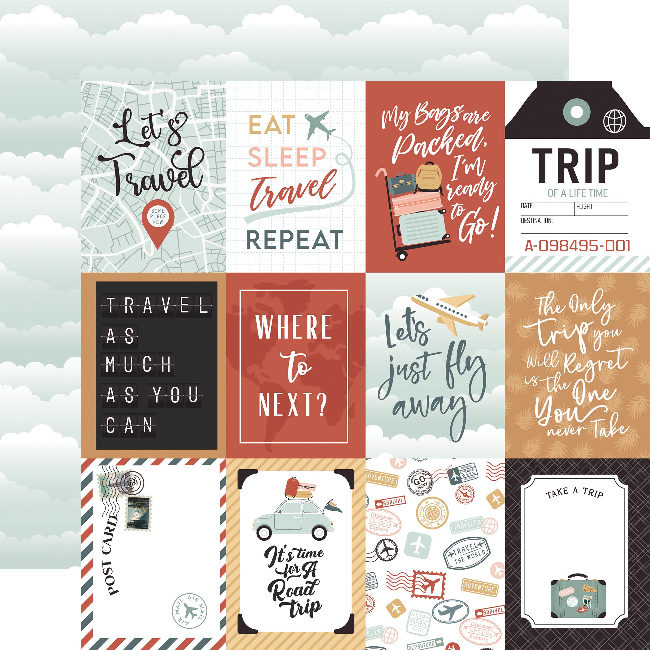 Let's Take the Trip Collection 3x4 Journaling Cards 12 x 12 Double-Sided Scrapbook Paper by Echo Park Paper