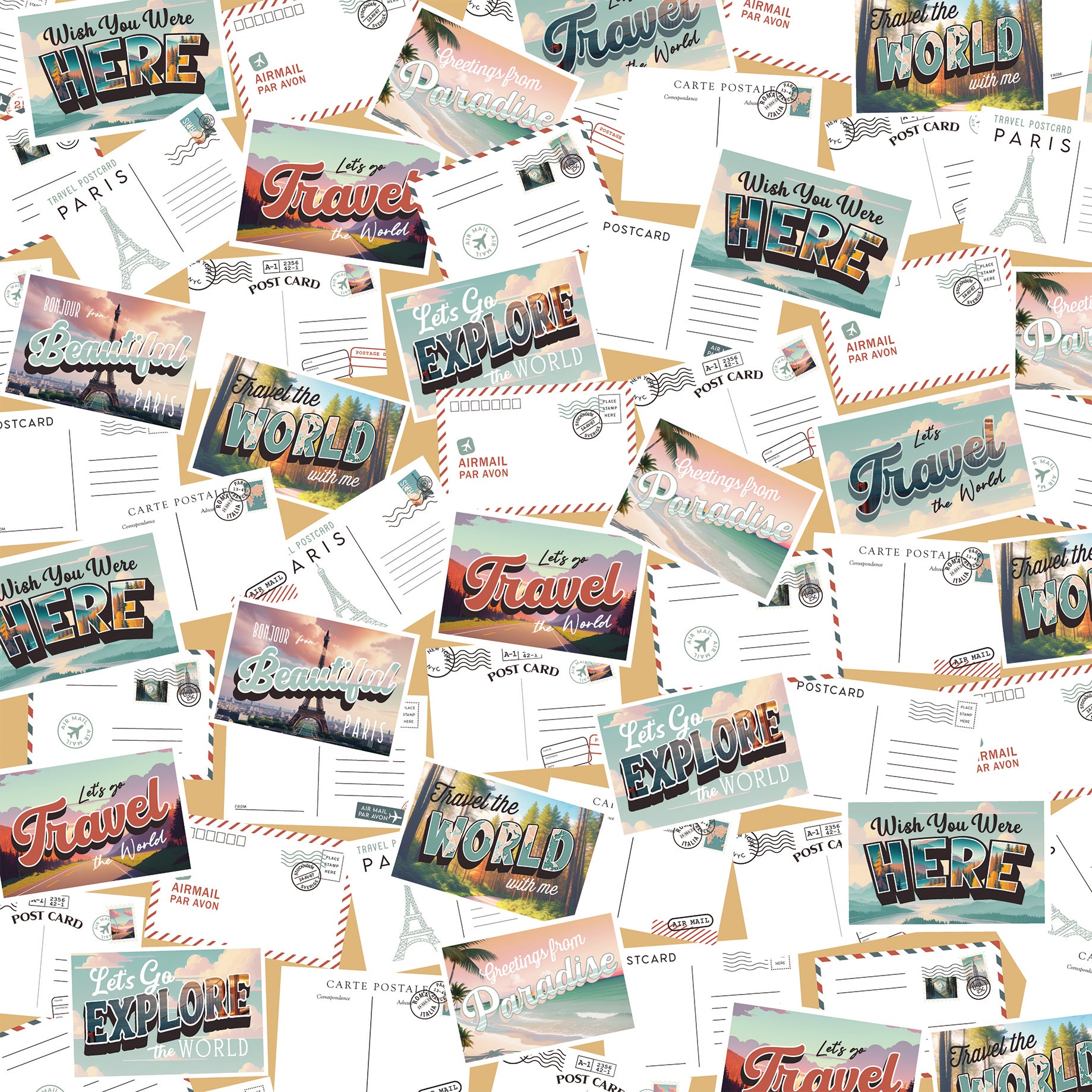 Let's Take the Trip Collection Mailing Postcards 12 x 12 Double-Sided Scrapbook Paper by Echo Park Paper