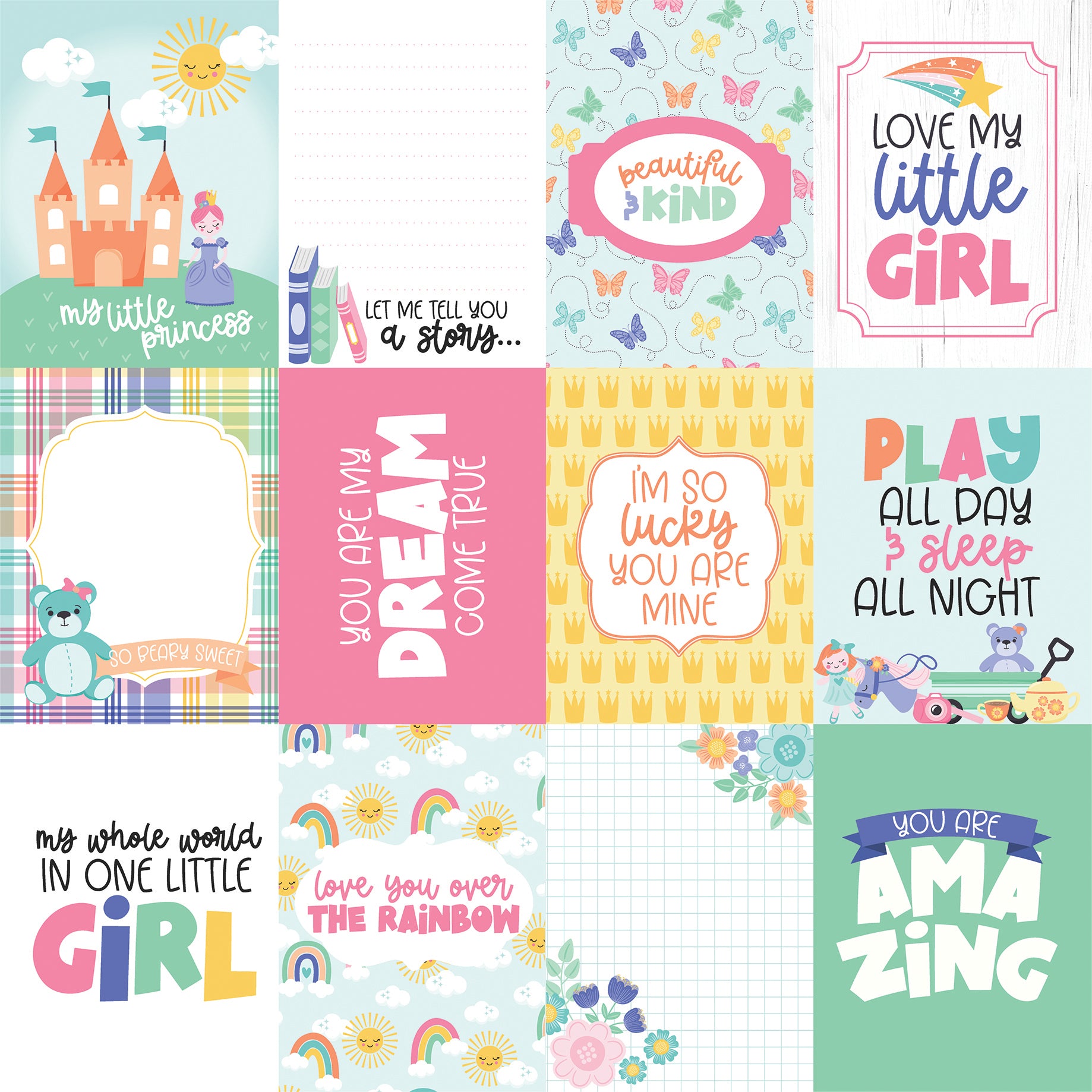My Little Girl Collection 3x4 Journaling Cards 12 x 12 Double-Sided Scrapbook Paper by Echo Park Paper