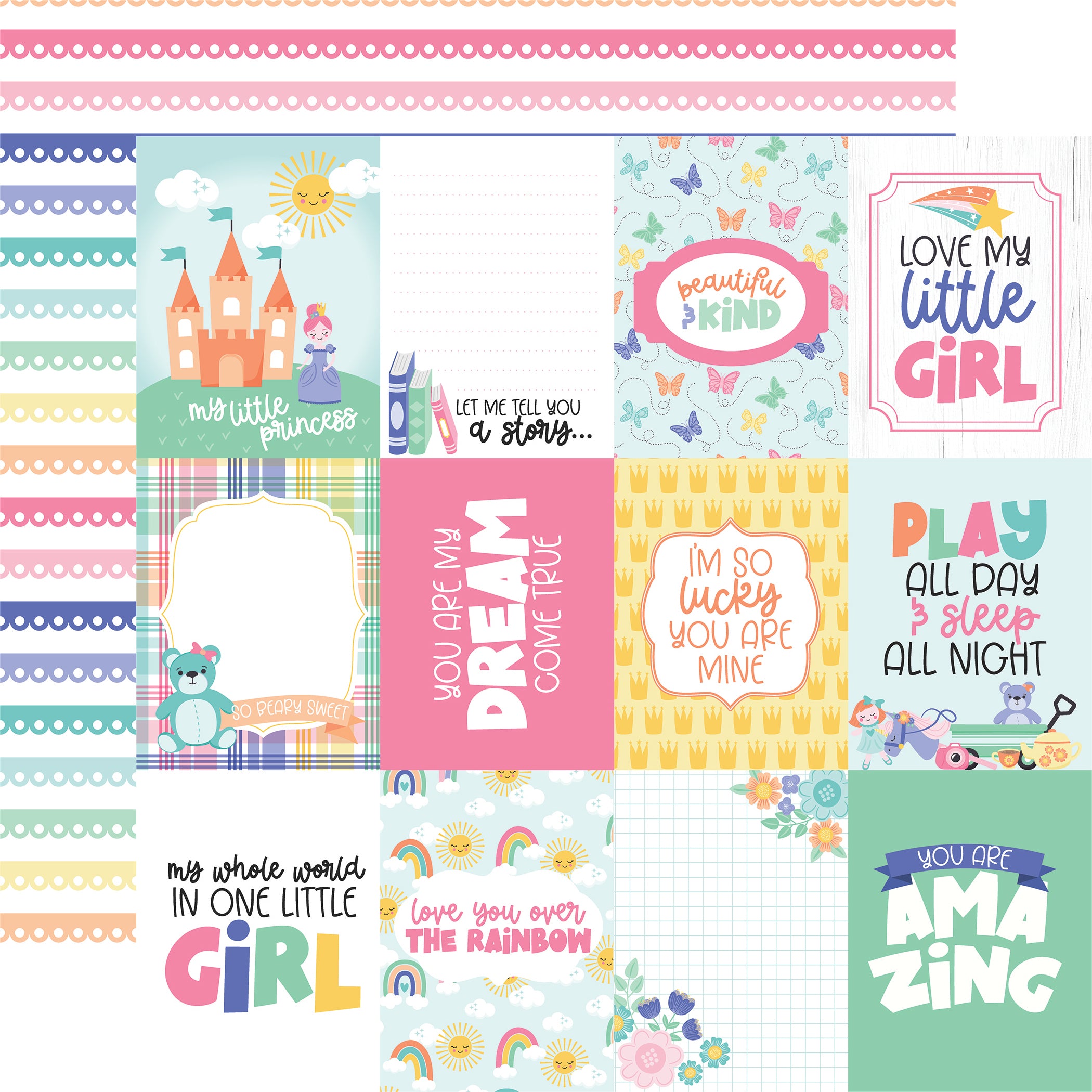 My Little Girl Collection 3x4 Journaling Cards 12 x 12 Double-Sided Scrapbook Paper by Echo Park Paper