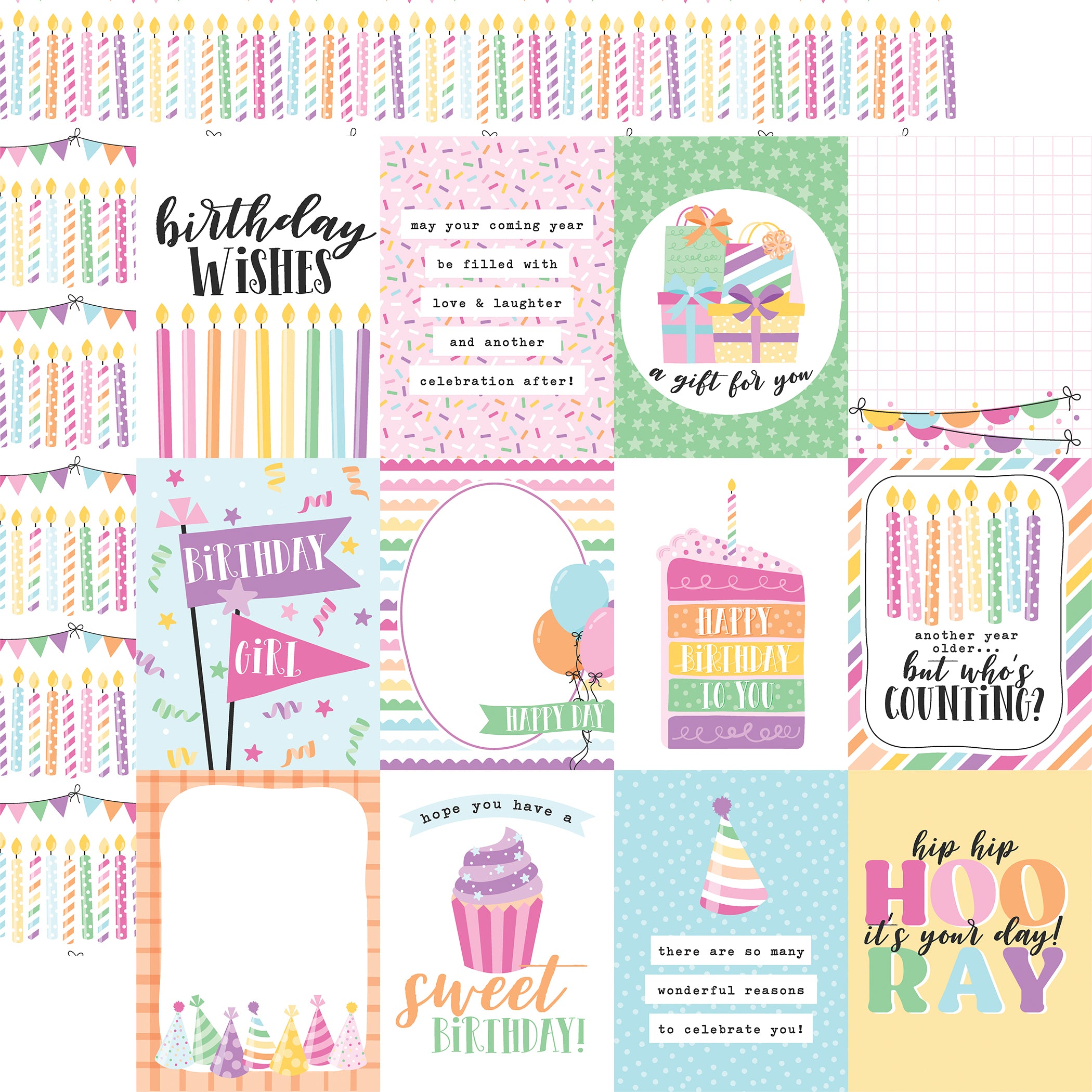 Make a Wish Birthday Girl Collection 3x4 Journaling Cards 12 x 12 Double-Sided Scrapbook Paper by Echo Park Paper
